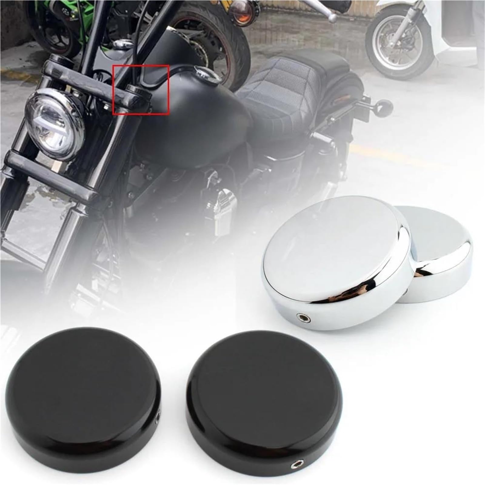 Tappo Benzina Moto TAPPI FORCELLA SUPERIORI NERI Cromati Per HARLEY Per SOFTAIL Per STREET BOB Per Breakout FXSB FXBB Modello(Chrome)