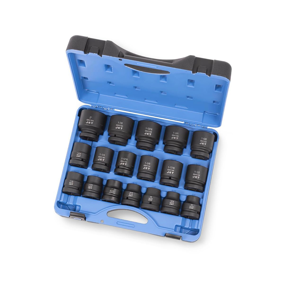 JET 1 Inch Drive Impact Socket Set - SAE 6 Point Standard Sockets with Torque Drive - 18 Pieces