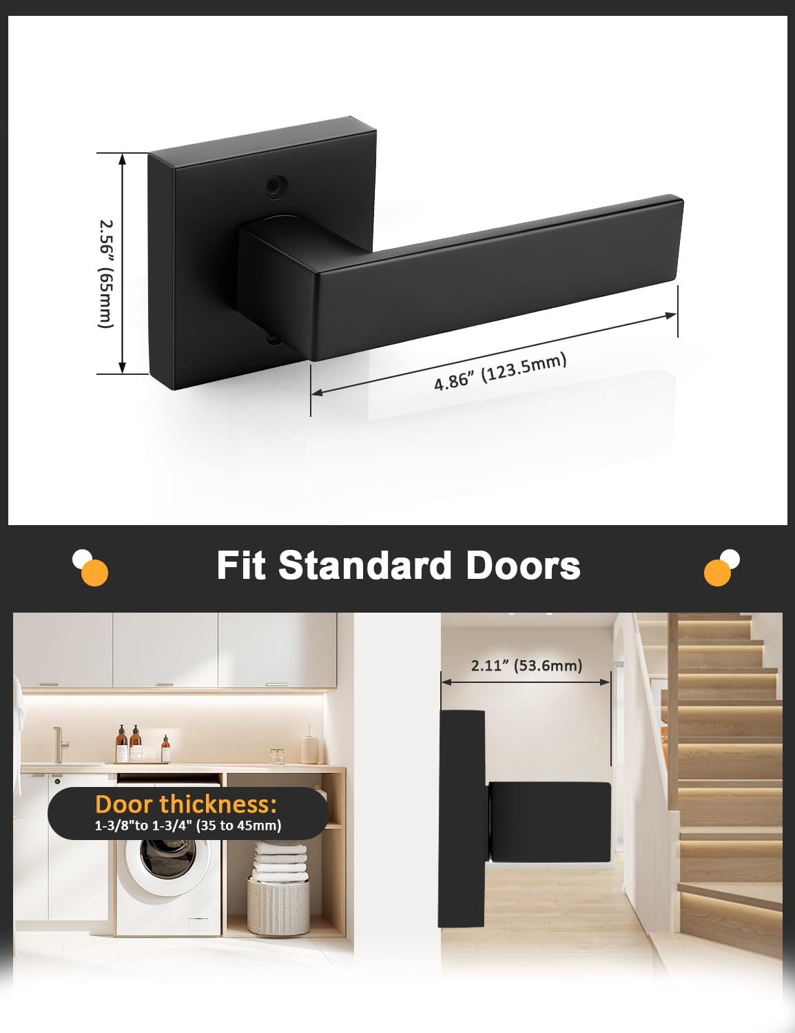 Gobrico 4 Pack Dummy Door Handles for Left Hand and Right Hand, Square Black Door Konbs for Closets, Non-Turning Single Side Pull