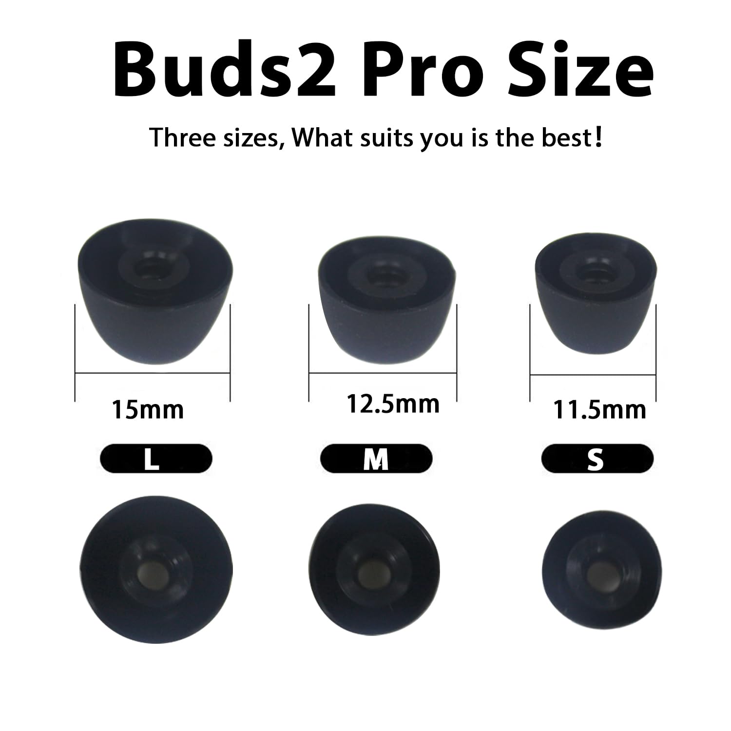 Adhiper 3 pary zatyczek do uszu do Galaxy Buds2 Pro, redukujące hałas silikonowe zatyczki do uszu, kompatybilne ze słuchawkami Samsung Galaxy Buds 2 Pro, pasują do etui do ładowania (S/M/L, czarne) | Rozmiary S/M/L, pasuje do etui ładującego, miękki silik