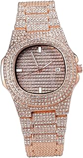 Relógios masculinos Dimond relógio masculino luxuoso relógios de diamante para homens relógio brilhante para homens relógio feminino relógio fashion zircão pulseira de relógio hippop pulseira de aço pulseira dourada Miss, Dourado, 3.5*23cm, centímetro