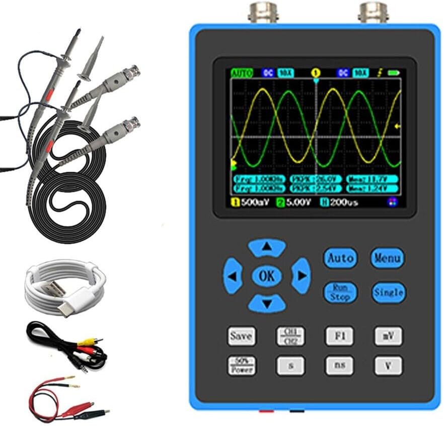 DSO2512G Handheld Oscilloscope, 120MHz Bandwidth, 2 Channels, 500MSa/s Sampling Rate, Portable Digital Oscilloscope with Signal Generator, for Electronics Repair