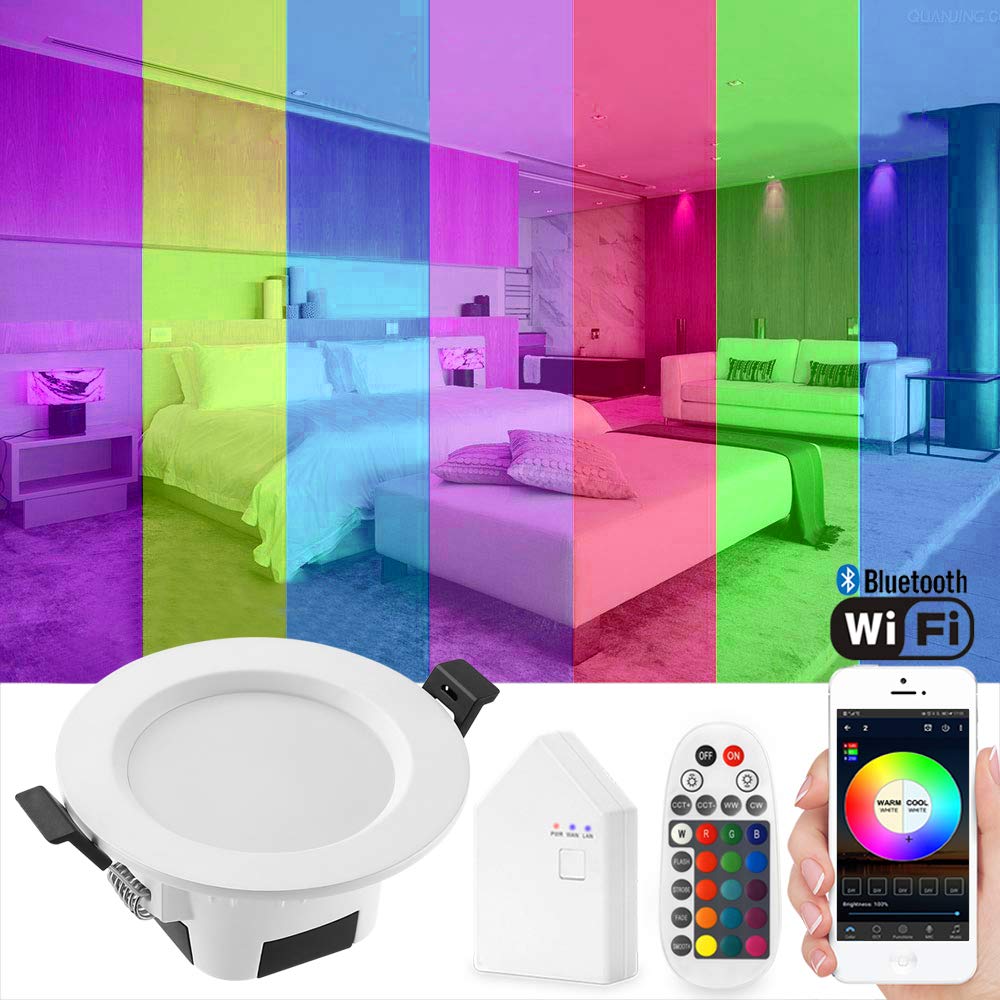 Faretto LED Da Incasso 5W Dimmerabile Bluetooth, Con Controllo APP E Telecomando – RGB, Bianco Caldo/freddo, Per Casa