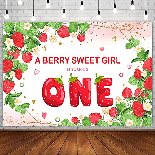 7x5ft Strawberry 1st Birthday Backdrop for Girl Blush Pink Sweet Berry Birthday Party Photography Background A Berry Sweet