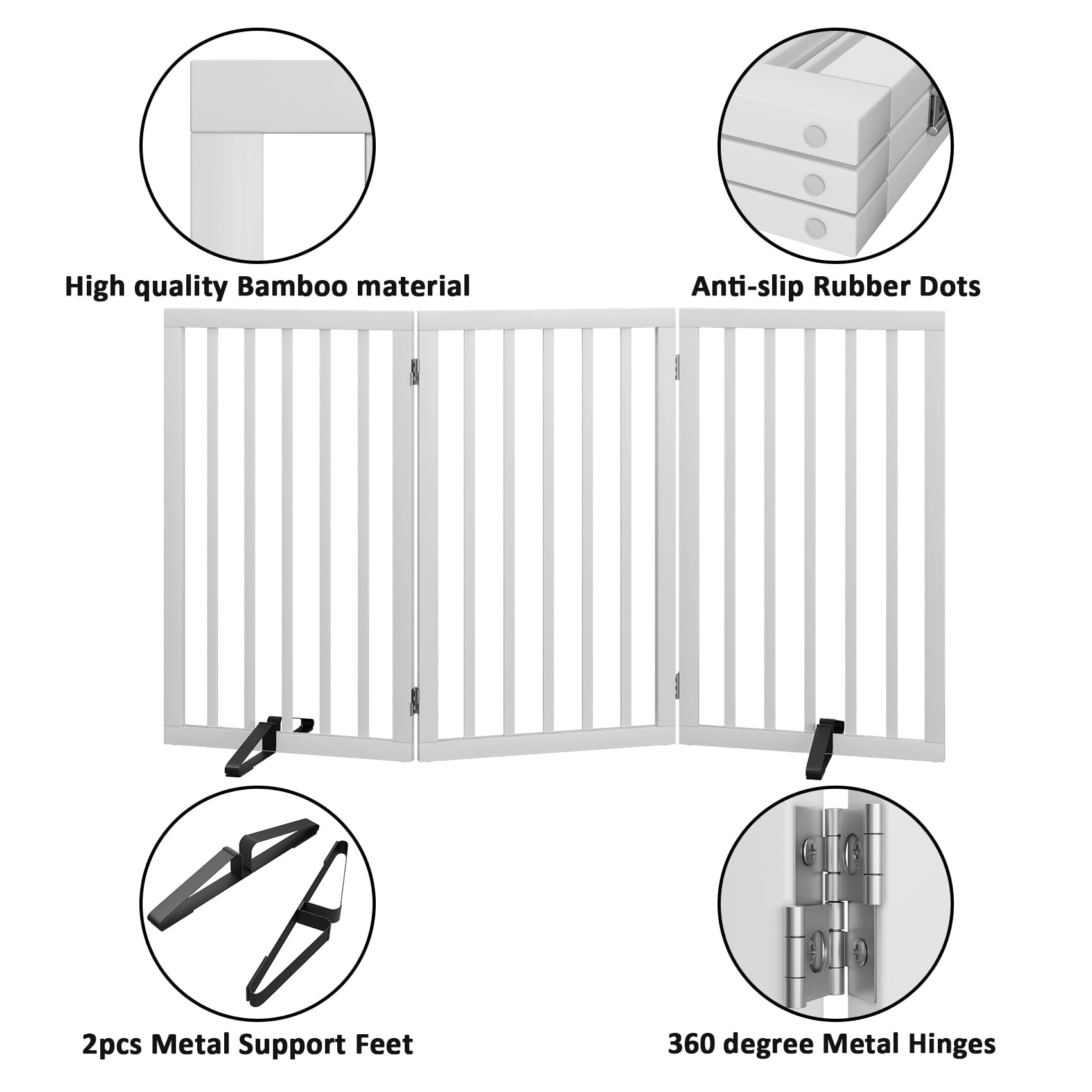 Barrière pour Chien intérieur, barrière d'escalier Hauteur 82 cm, autoportante, Pliable, Adaptable aux intérieurs, escaliers, Portes et couloirs (Blanches, 3 Panneaux)