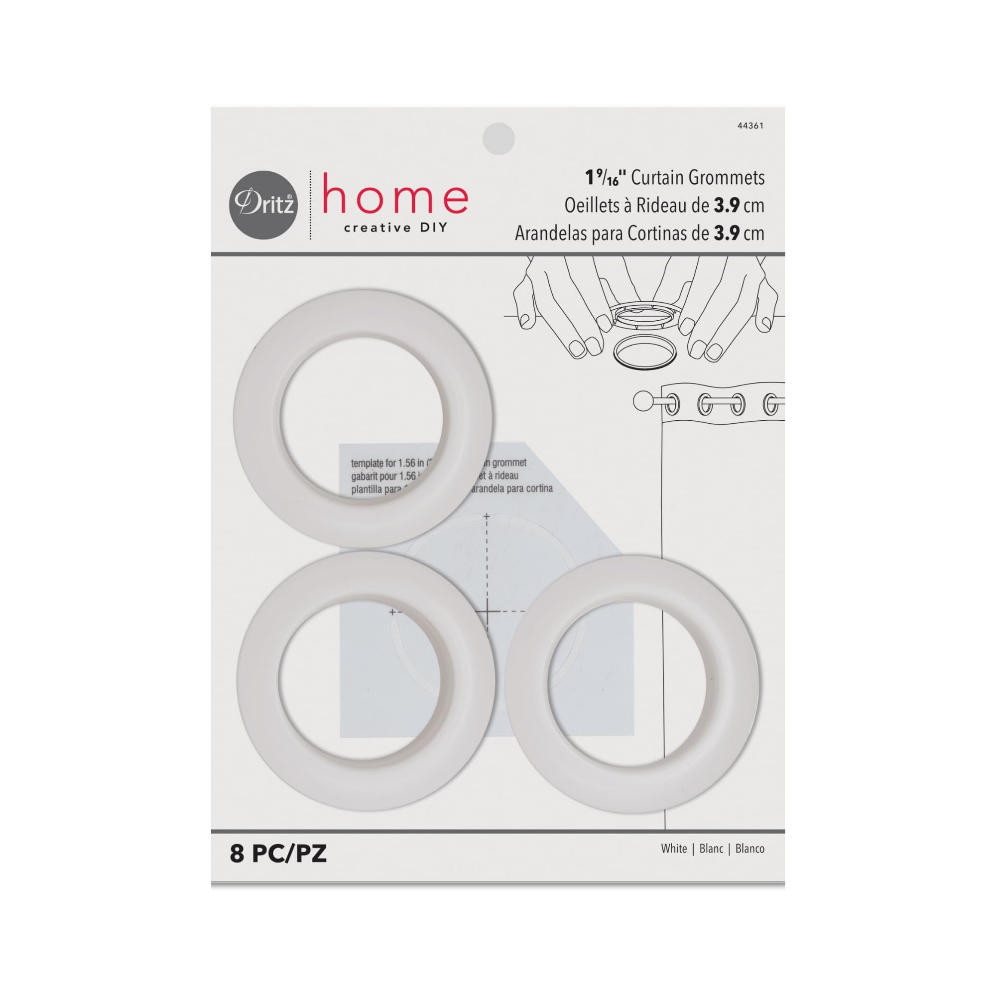 Dritz 1-9/16-Inch Inner Diameter Plastic Curtain Grommets, Pack of 8, White