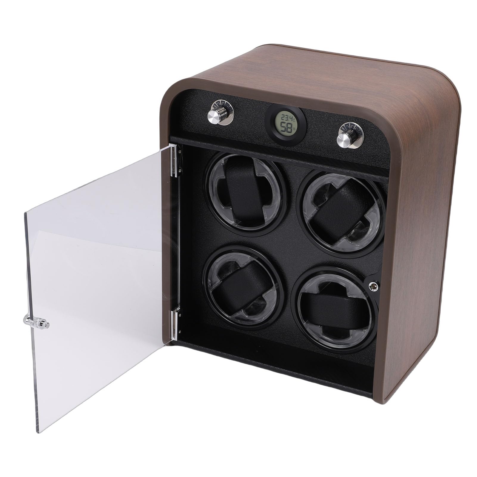 Sxhlseller Uhrenbeweger für 4 Mechanische Uhren – 5 Modi, Extrem Leise, Intelligenter Temperatur- und Feuchtigkeitssensor, LED-Display-Aufbewahrungsbox mit Universeller Kompatibilität