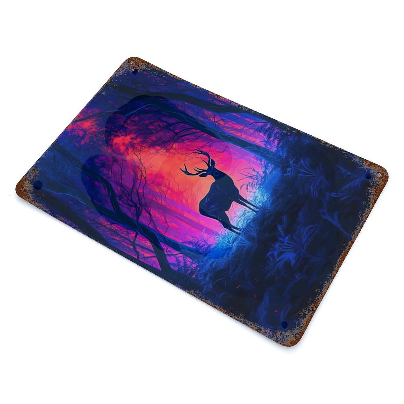 Deer in The Mystical Fores Rusty Metal Tin Sign 11.8"x7.9", Ideal for Pub, Kitchen And Man Cave Decor