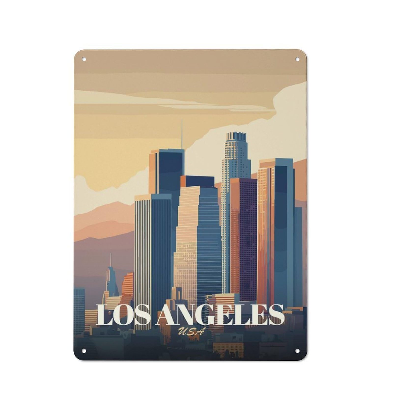 Garage Style Decorative Metal Plaque 40x30cm Featuring Los Angeles Cityscape Illustration(3), Garage Wall Decor for Garage, Workshop, Shed Or Utility Room