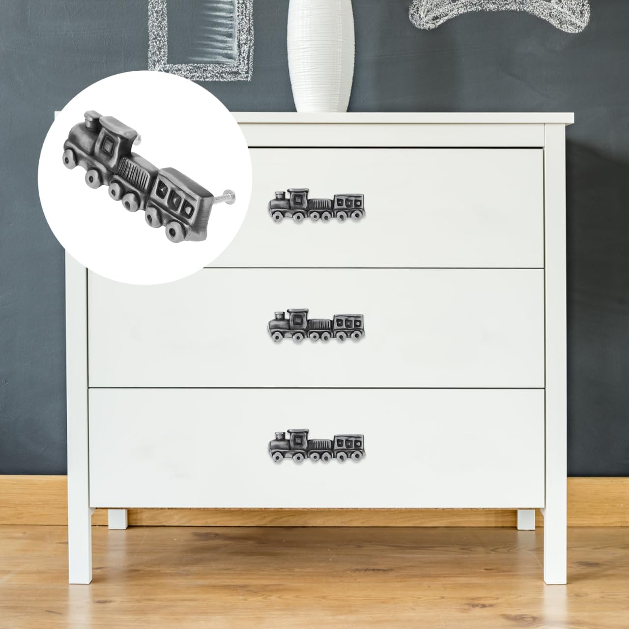 TEHAUX Grey Zinc Alloy Drawer Knob 4.21X1.49X3.54In Decorative Wardrobe Handle Furniture Accessory for Kids Dressers Cabinets with Screws