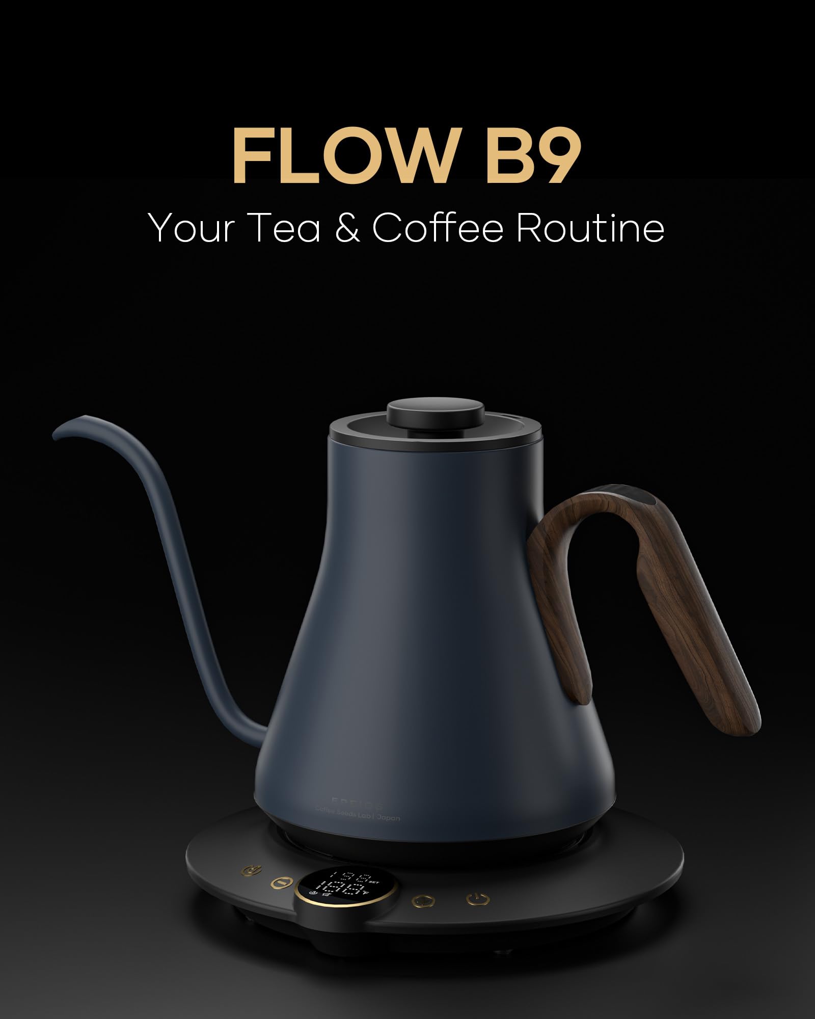 Cocinare FLOW B9 Gooseneck Electric Kettle, Precise Temperature Control for Pour-Over Coffee & Tea Brewing, Stainless Steel Interior, Rapid Heating for Boiling Water 1500W/0.9L (Blue Wooden)