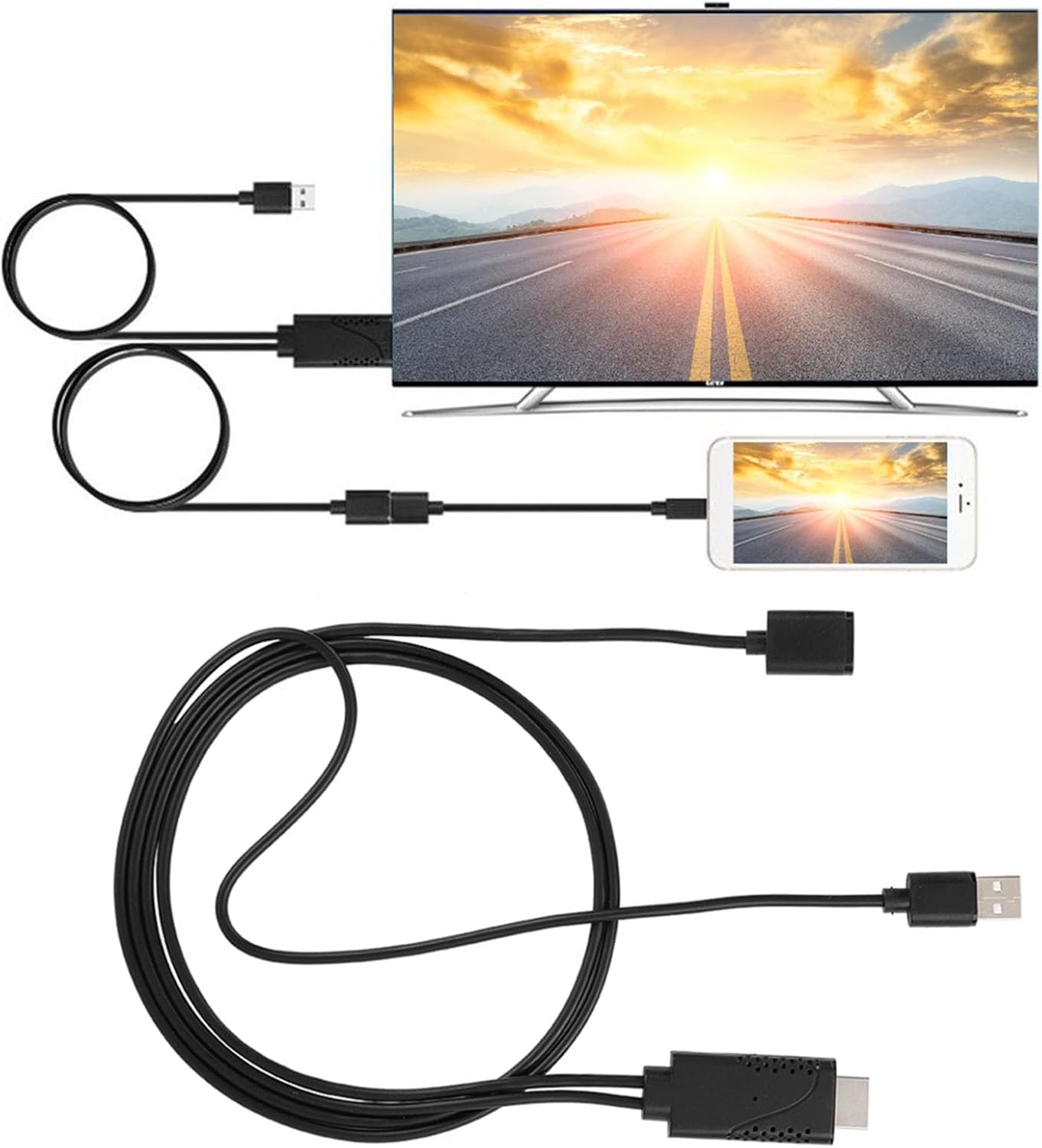2 in 1 USB Female to HDMI Male Adapter 1080P, Plug & Play Mirroring Cable Cord for Android, Tablets, Projector & Monitor