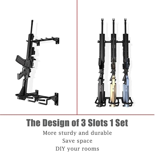 Miniatura 2 de SUMING Bastidores para pistolas de pared, soporte vertical para rifle de 2 x 3 con ranura para pistola de montaje en pared para almacenamiento de