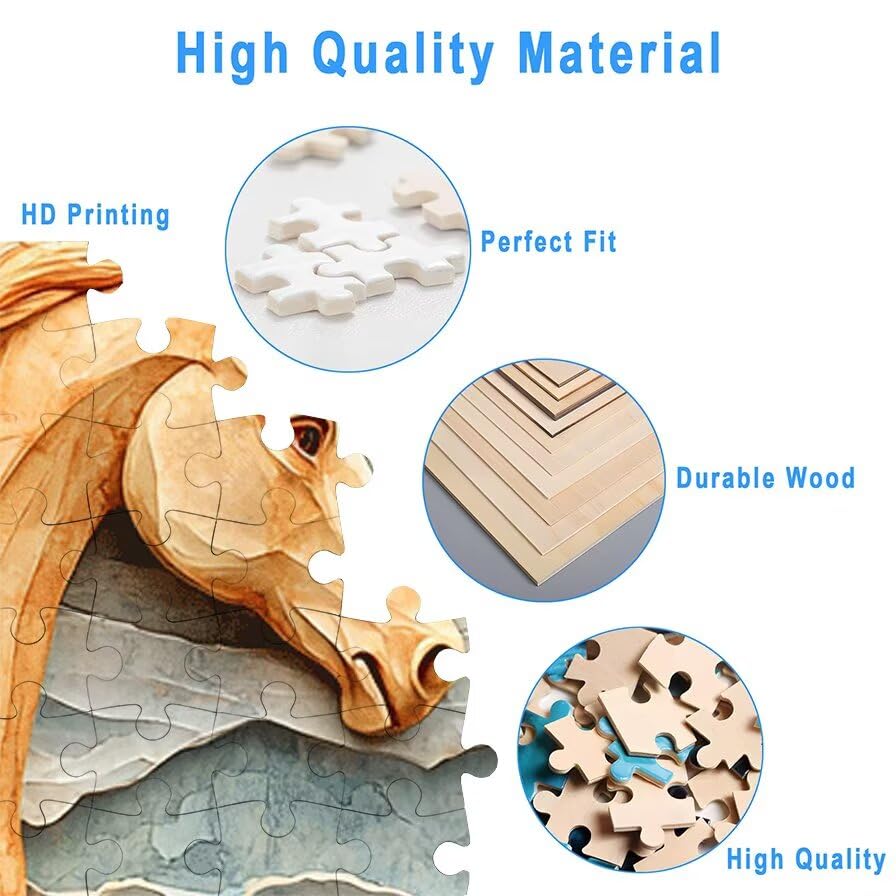 Puzzle 1500 Piezas, Puzzle Animal con Caja Regalo, Caballo Puzzles 1500 Piezas Adultos, Medidas: 87 x 57 cm, Rompecabezas Adultos de Madera, Rompecabezas para Decoración Hogar, Regalo Mujer, -5540