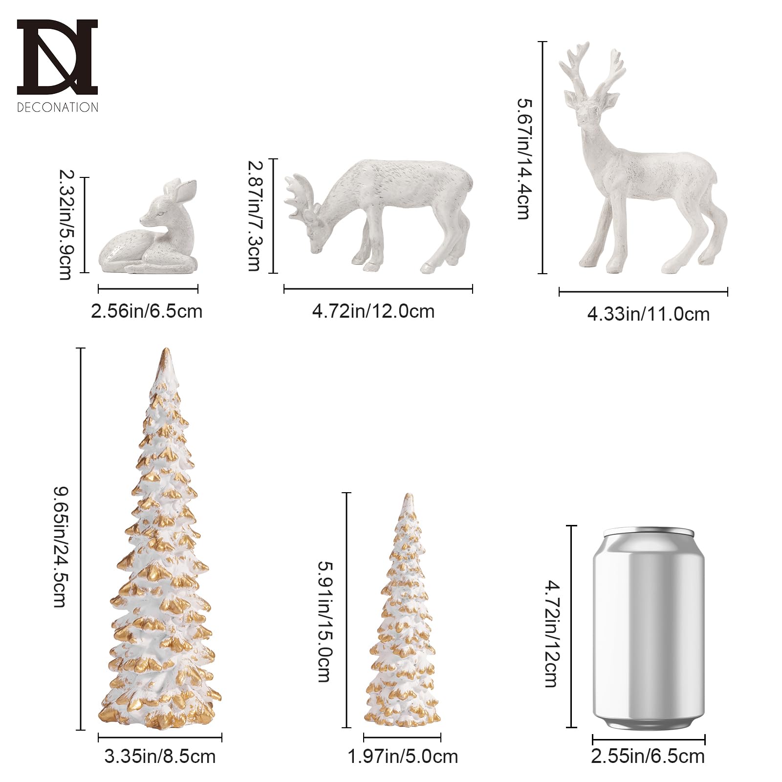 DN DECONATION Christmas Reindeer And Tree Decor Set Of 5 Gold