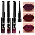 evpct 3Pcs Dark Red Purple Plum Matte Liquid Lipstick and Lip Liner Set for Women Matte Burgundy Lip Tint Stain Long Lasting Waterproof, Black Cherry Blood Red Mauve Brown Gothic Goth Lipsticks Makeup