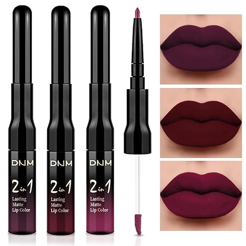 evpct 3Pcs Dark Red Purple Plum Matte Liquid Lipstick and Lip Liner Set for Women Matte Burgundy Lip Tint Stain Long Lasting Waterproof, Black Cherry Blood Red Mauve Brown Gothic Goth Lipsticks Makeup - 3 Count (Pack of 1) - Set11-Dark Plum Purple & Dark Red & Plum Red