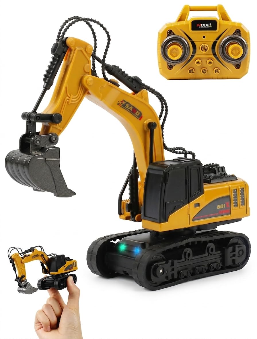 10-Kanal Mini RC Bagger, Ferngesteuerter Bagger für Erwachsene, Metallschaufel aus Legierung, Type-C wiederaufladbar, Baustellenfahrzeug-Spielzeug für Jungen ab 3 Jahren