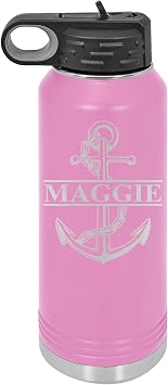 Personalized ANCHOR Bottle, Nautical, Sailing, Boating, Captain, First Mate Appreciation Gift - Laser Engraved 32 oz. Polar Camel Suregrip Stainless Steel Bottle, Drinkware, 13 Colors Lavender