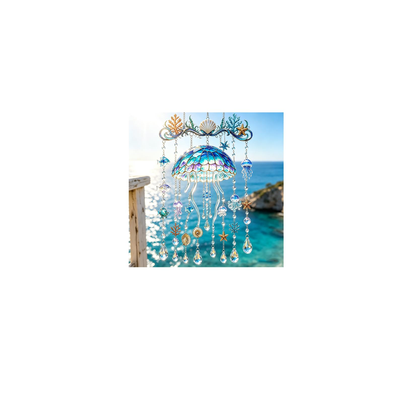 Ocean-Themed Crystal Wind Chime -Sparkling Ocean Escape To Your Garden