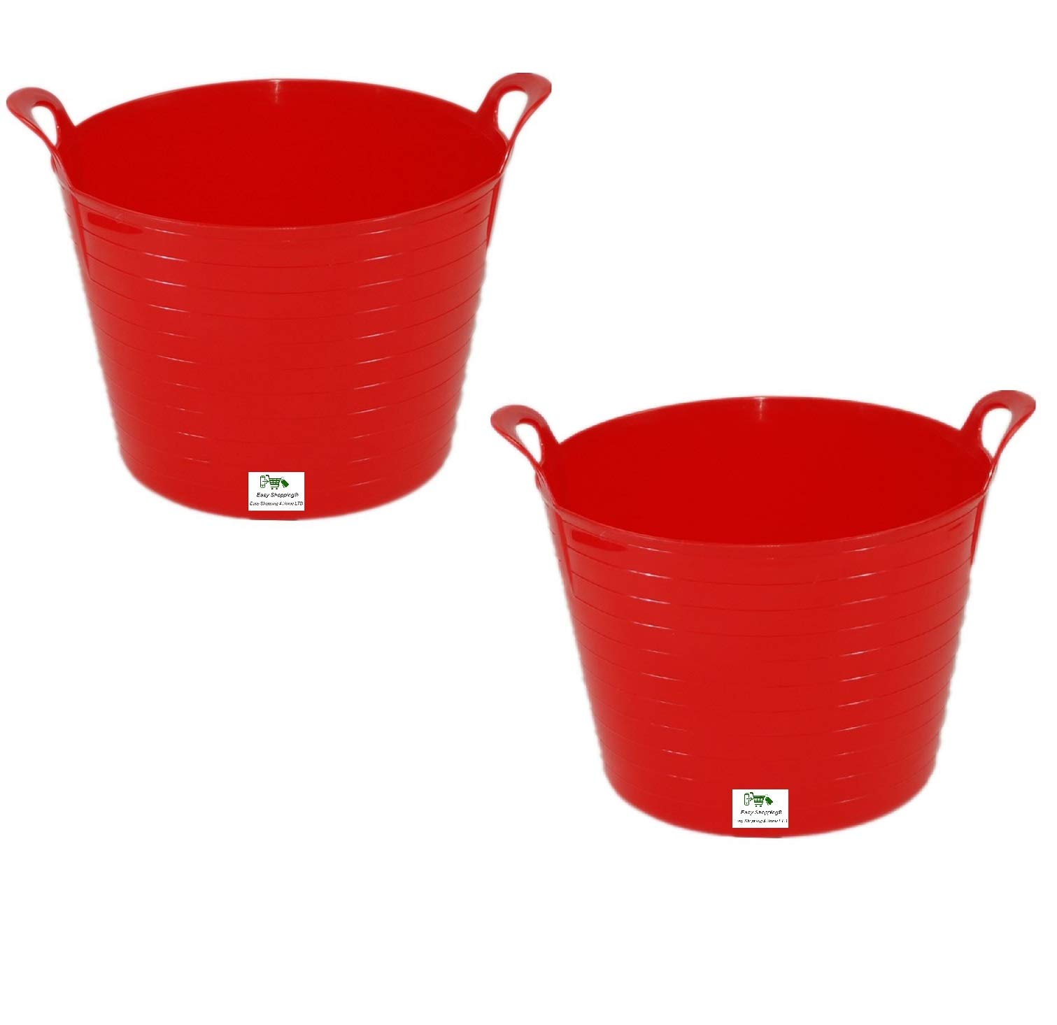 Easy Shopping 2 x 26 Litre Flexi Tub Garden Home Flexible Colour Rubber Storage Container Bucket Polyethylene Flex Tub- MADE IN U.K. (Red)