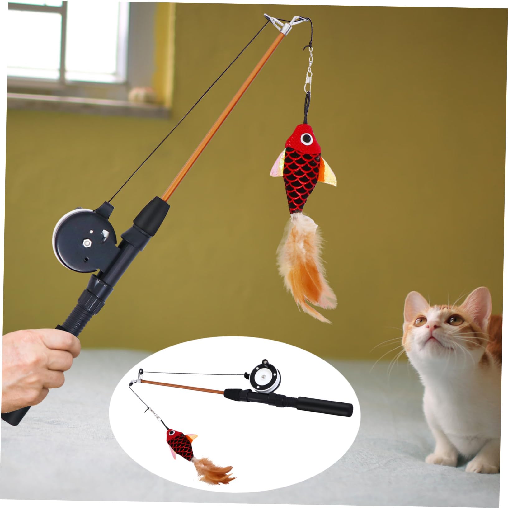 Sosoport 3pezzi Canna Interattiva Estensibile per Gatti con Pesce Simulato Gioco Stimolante per Esercizio e Divertimento dei Gattini Facile da Riporre e Leggera