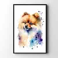 狼林（ROURIN）作　犬（ポメラニアン）の水彩画 2008年 Amazon.co.jp: PET34ポメラニアン 犬アート インテリアポスター