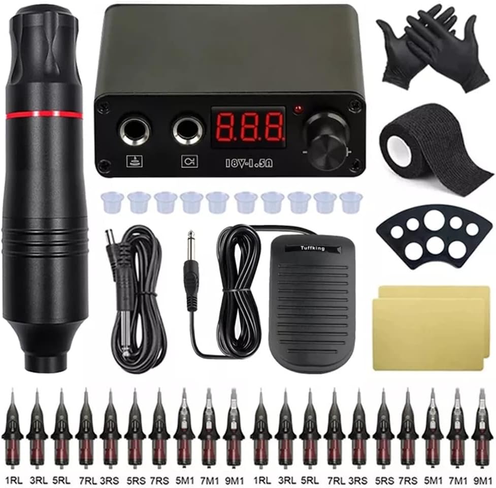 Tattoo Machines Tattoo Machine Set Complete Tattoo Machine Pen LCD Tattoo Power Rotary Gun Cartridges Needles for Tattoo Body Art(Gray)