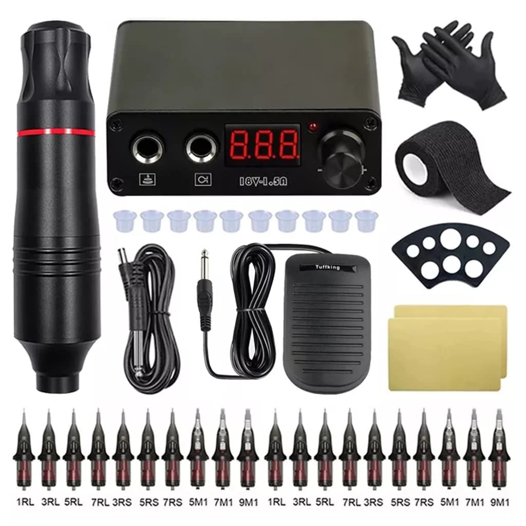 Tattoo Machine Set Complete Tattoo Machine Pen LCD Tattoo Power Rotary Gun Cartridges Needles for Tattoo Body Art(D)