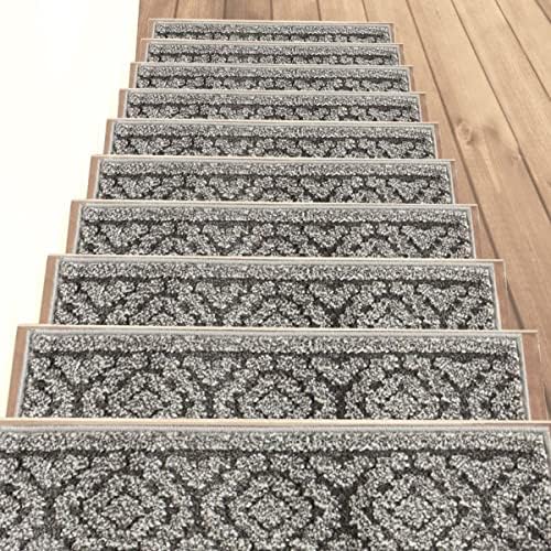 The Sofia Rugs Stair Treads for Wooden Steps - 28in x 9in Washable Carpet Stair Treads for Staircase Steps - Dark Gray Farmhouse Stair Treads Carpet with Rubber Backing, 15 pcs
