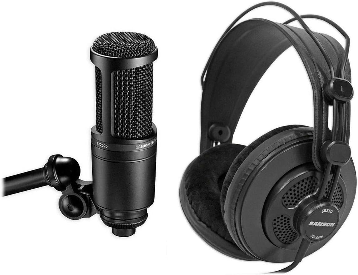 Audio Technica AT2020 Condenser Studio Microphone Bundle with Pop Filter and XLR Cable
