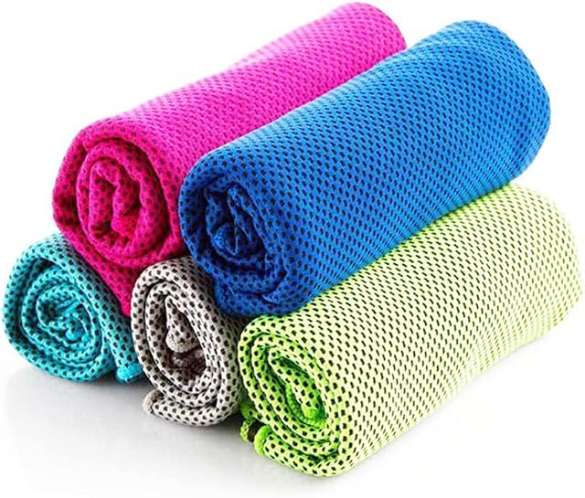 Cooling Towel, 5Pcs Gym Ice Towels for Men Women, Ice Cool Sweat Towel with Cool Touch, Soft Breathable Instant Cooling Relief Scarf, Ice Towel for Sports, Workout, Yoga, Golf, Camping, Running