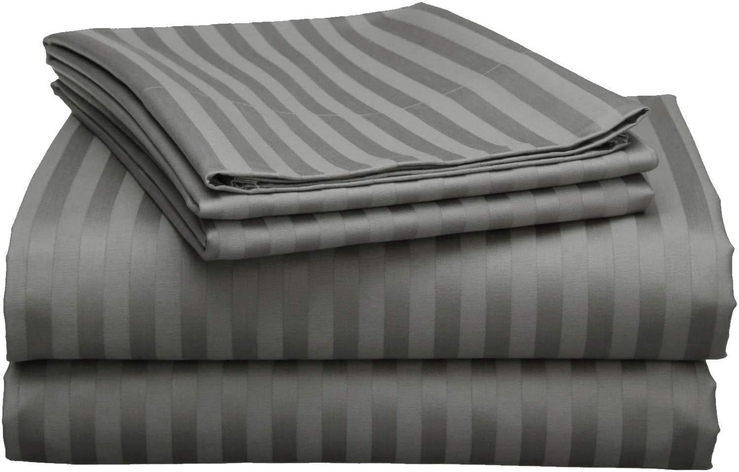 e World Luxurious Single Bedsheet – Striped Bedsheet Set – 160x220cm – 3 Piece Set with 1 Flat Sheet and 2 Pillowcases (50x75cm) – Soft and Breathable Microfiber for All Seasons.(Single Bedsheet)