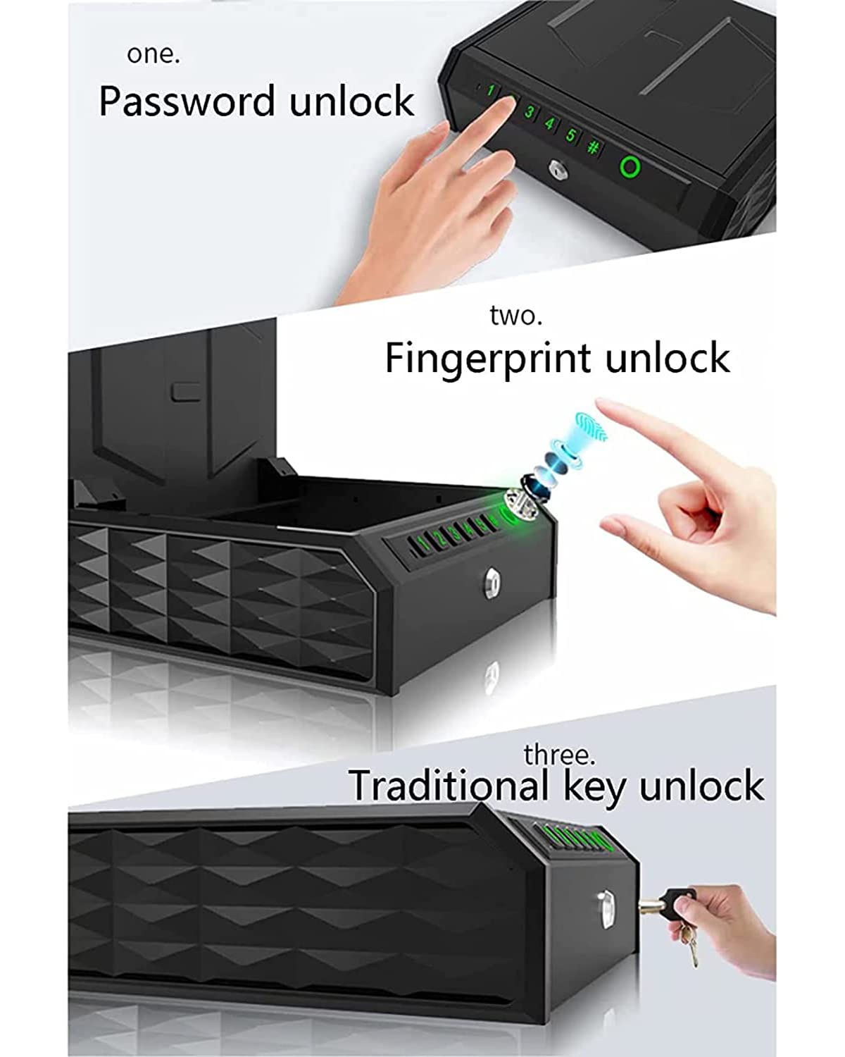 Cassaforte per Armi da Fuoco, Custodia per Armi da Fuoco con Accesso a 3 Vie, Tecnologia biometrica avanzata, cassaforte da Viaggio, Design Portatile, cassaforte per Pistola, Contanti, Gioielli