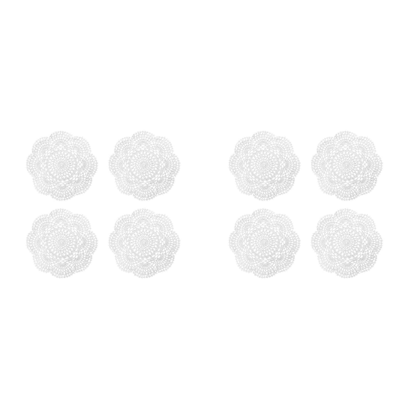 Aundhegrtt 8PCS 8.6 Inch Doilies Crochet Round Lace Doily Handmade Placemats Cotton Crocheted Coasters (White)