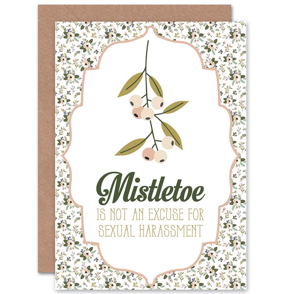 Christmas Xmas Merry Mistletoe No Harassment Greetings Card Plus Envelope Blank inside
