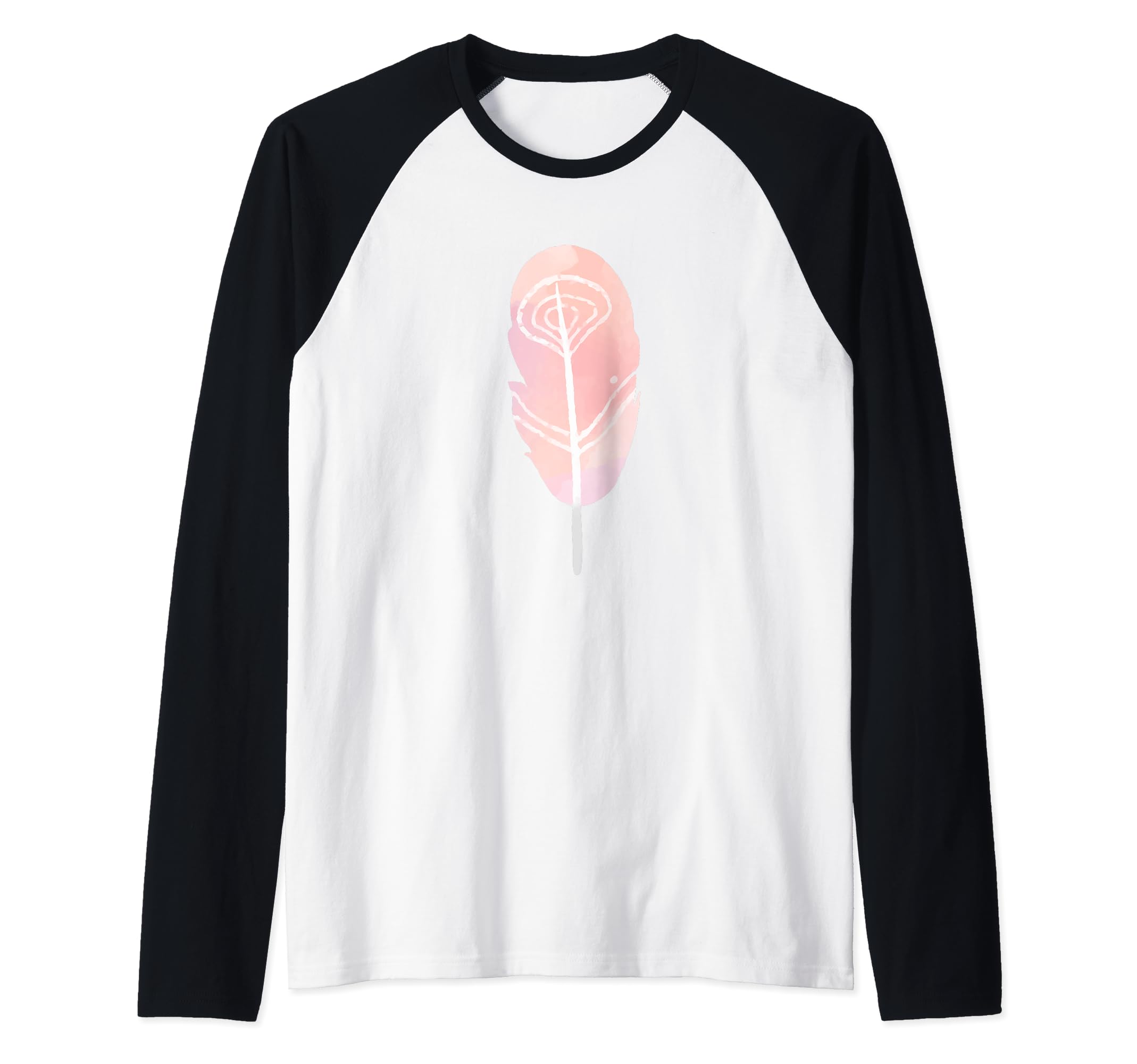 Peach Watercolor Native American Tribal Colorful Feather Raglan Baseball Tee