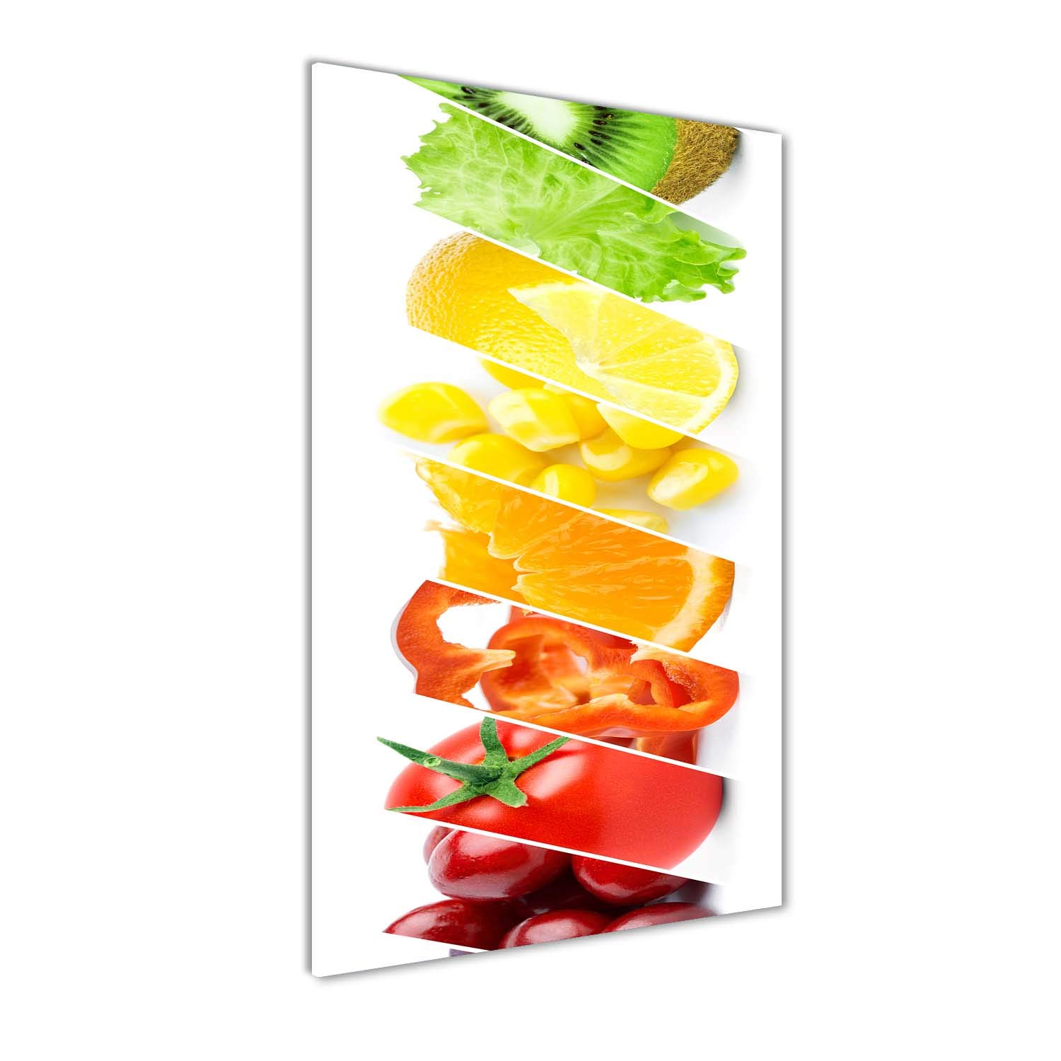 Tableau panoramique cuisine verre 60x120 grand format multicolore fruits et légumes