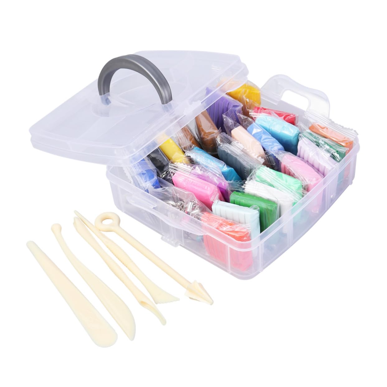 DOITOOL 24 Farben Polymer Modelliermasse Satz mit Zubehör Pvc Kreative und Klebende Tonaccessoires für Kinder Bastelspaß und Backofen Geeignet