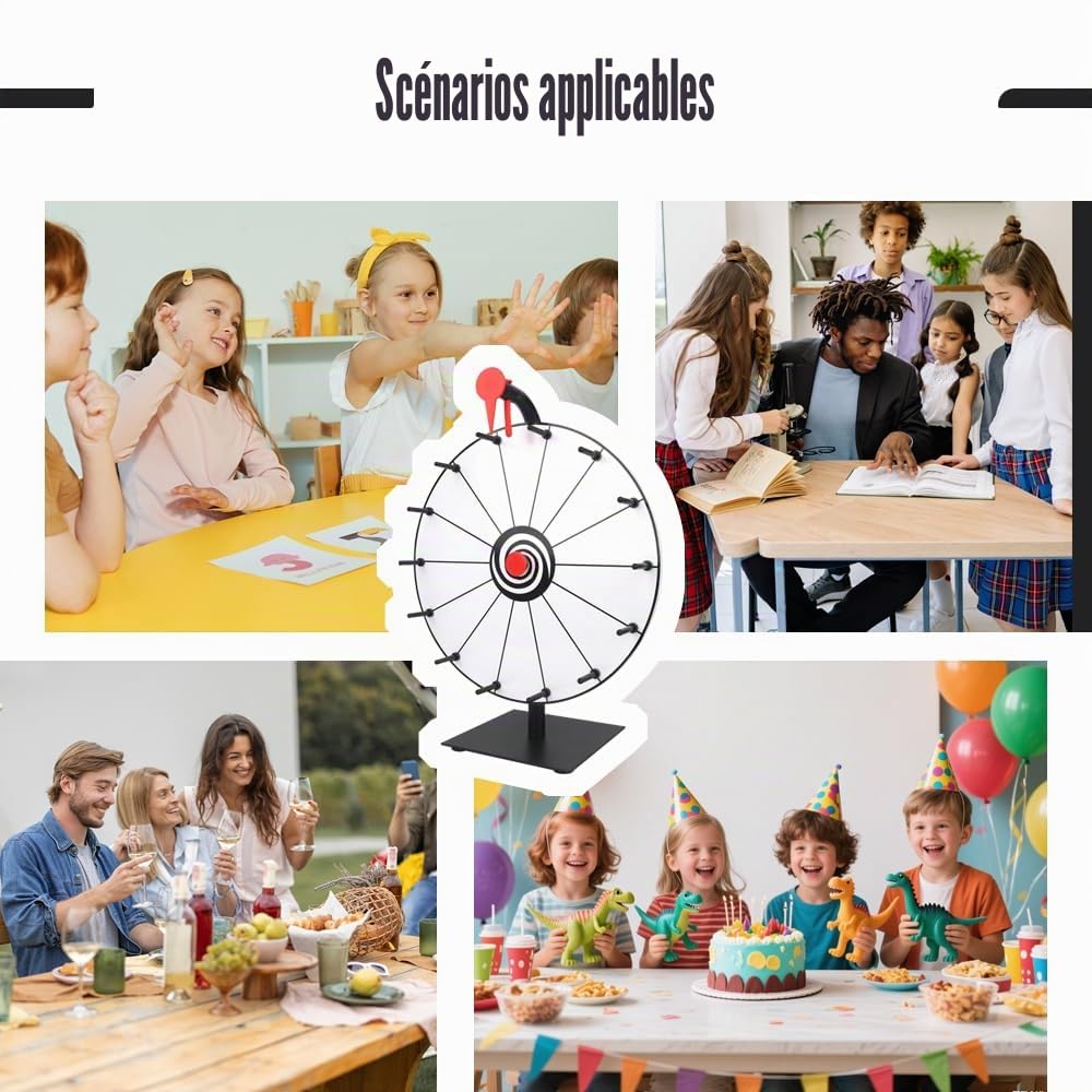 Roue de La Fortune,30cm Roue de la Chance avec 14 Emplacements,Roues de Loterie avec Gomme et marqueur,Roues de Prix Tournante pour Jeux de Loterie,Jeux de Mots Carnaval,Fête Noir et Blanc