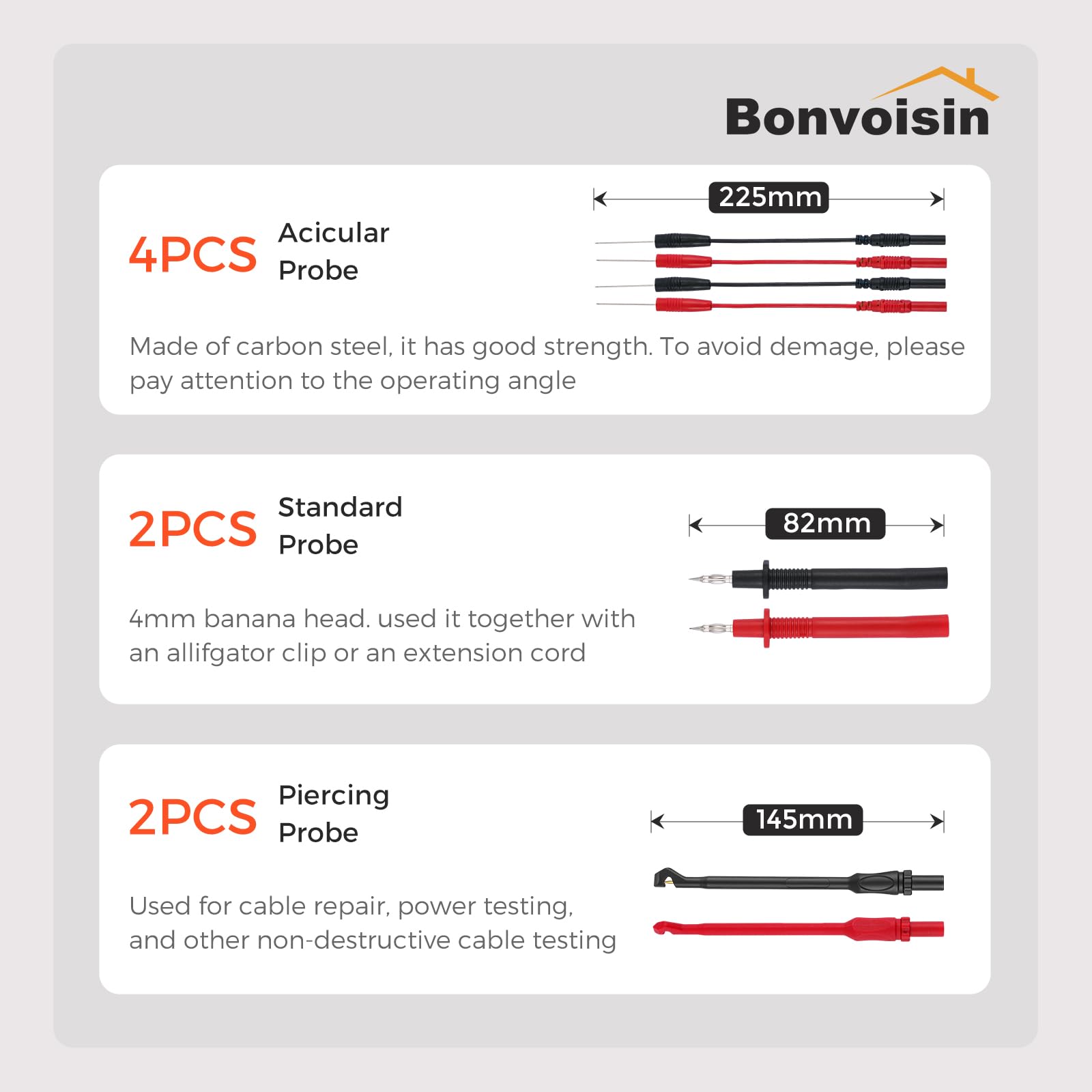 Bonvoisin 110PCS Juego de Cables de Prueba para Multímetro per Automotrice | Kit Puntas Prueba 110 Piezas, 72 Terminales, Conector SRS, Estroboscopio LED, Clavijas Banana 4mm, Sondas Perforadoras 0,5mm