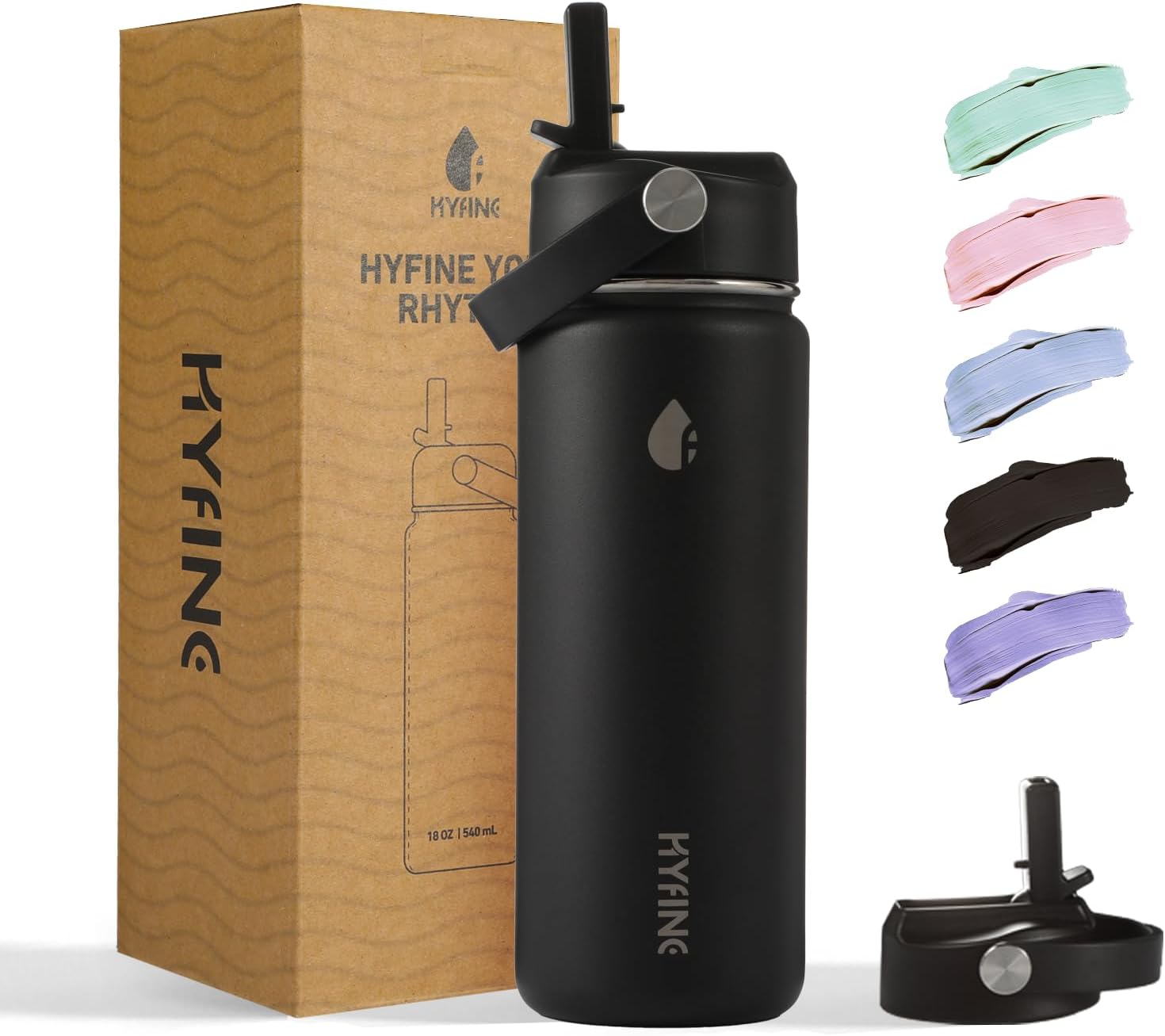 Stainless Steel Water Bottle with Straw Lid, 18oz Insulated Vacuum Bottle with Carrying Loop, Dishwasher Safe，uitable for use in schools, Offices, and outdoor activities (BLACK)