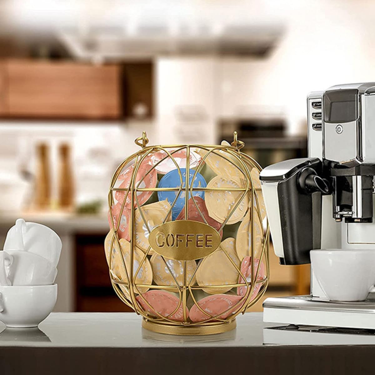Coffee Capsules Rack Large Iron Art Coffee Pod Holder Golden Storage Basket for Kitchen Countertop Supplies