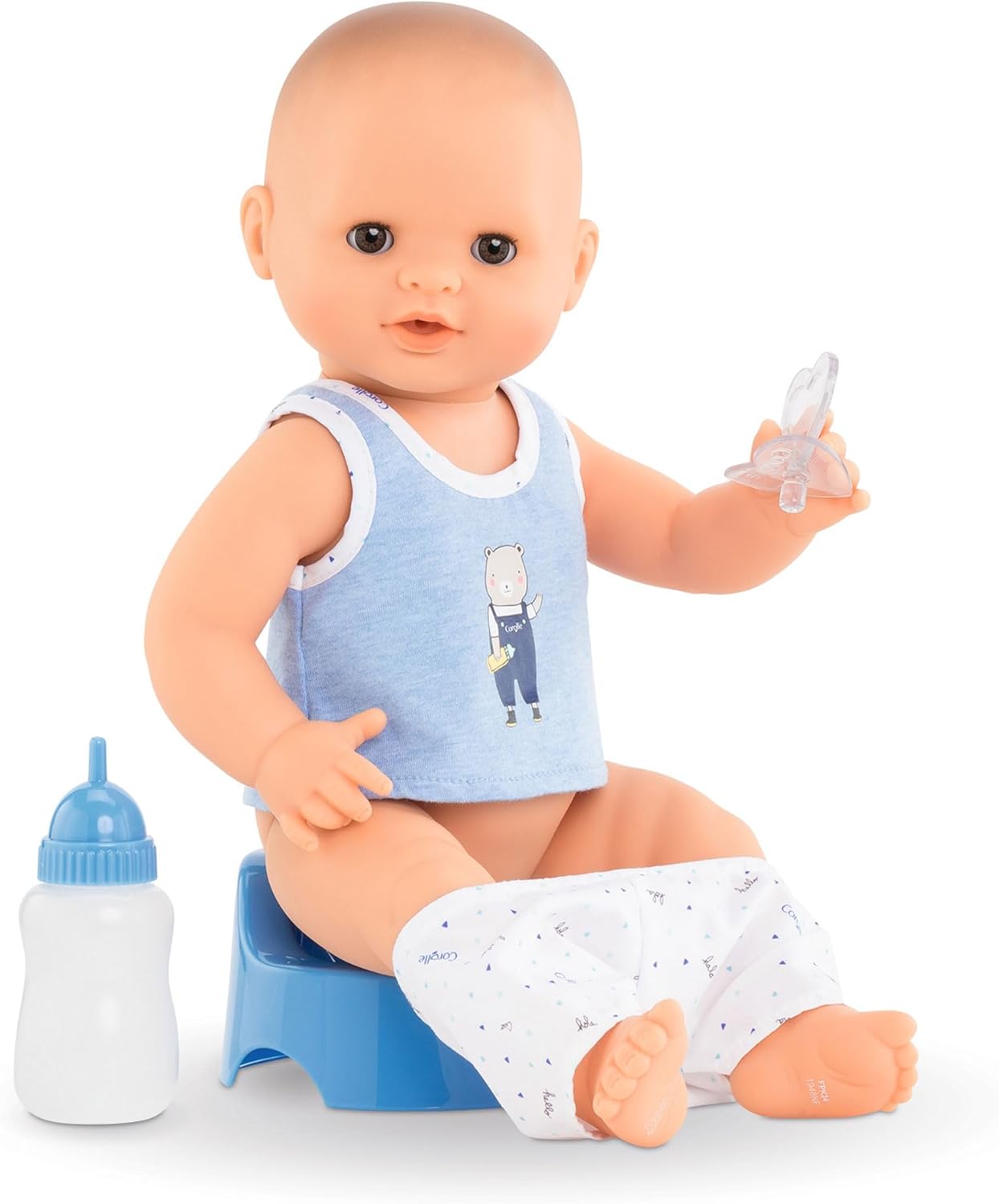 Corolle Drink and Wet Bath Baby Paul - 14” Boy Baby Doll with 3 Accessories - Bottle, Potty, and Pacifier - Really Drinks and Goes Potty, for Kids Ages 2 Years and up