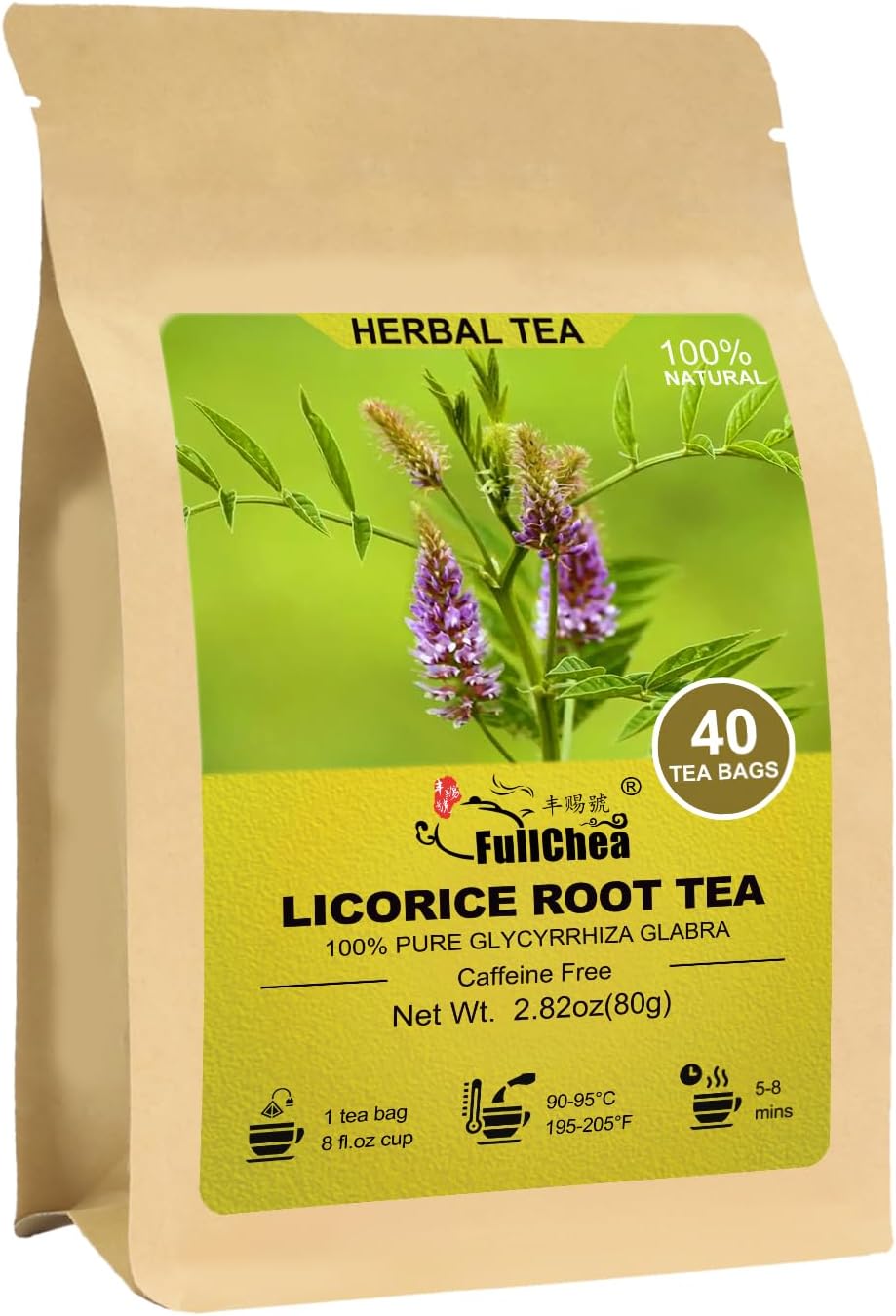 FullChea - Licorice Root Tea Bag, 40 Teabags, 2g/bag - Premium Licorice Root - Non-GMO - Naturally Caffeine-free Herbal Tea - Aid in Digestion & Promote Respiratory Health