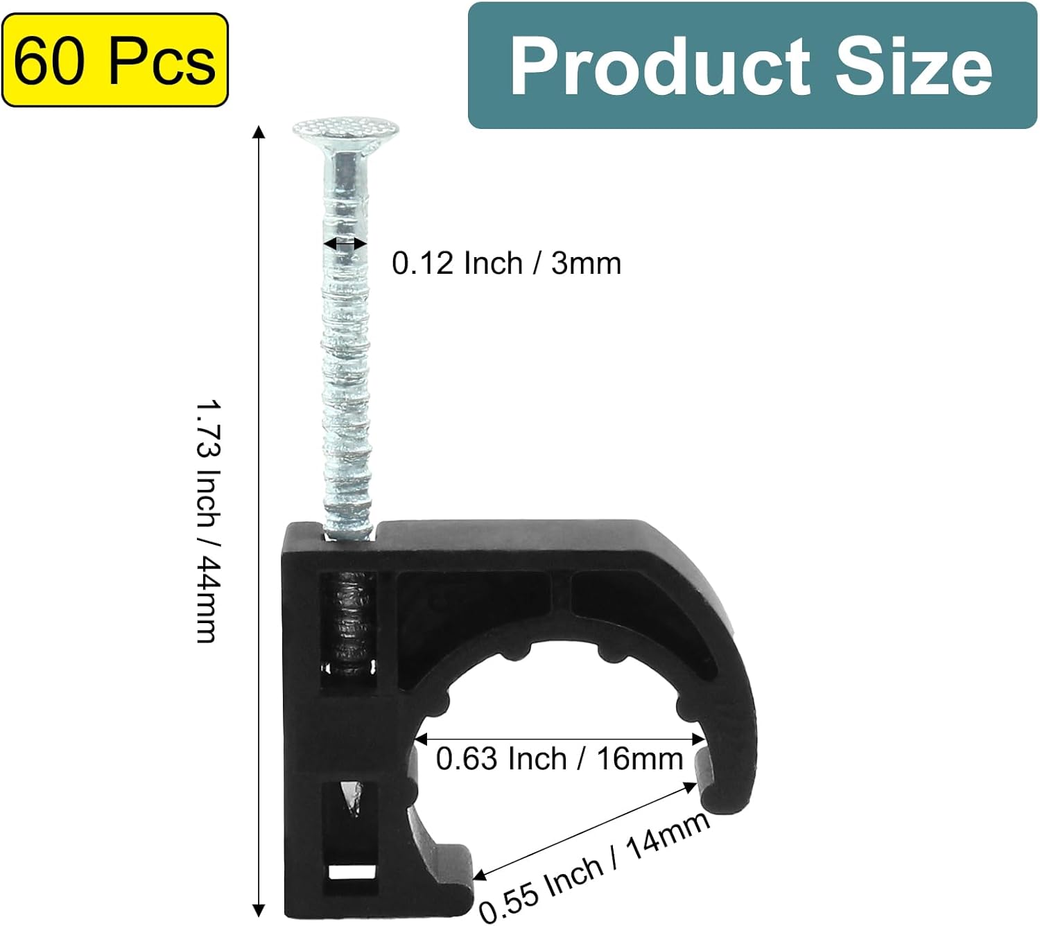 60 Pcs Half Clamp J-Hook with Nail, 1/2 Inch Pex Pipe Clamps Pex Hangers for Pex Tubing Pipe Support, Black Pex Line Clamps Pex Fasteners for PEX, Copper, CPVC Tubing Connections