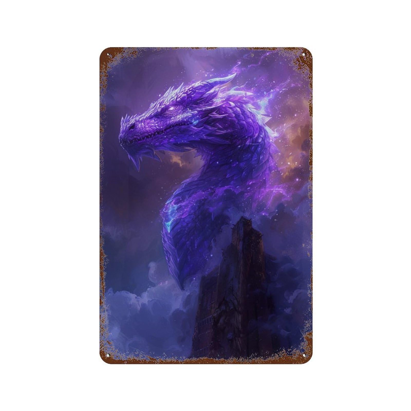 Purple Dragon Fantasy Artwork Decorative Tin Sign 11.8"x7.9", for Farmhouse, Kitchen And Entryway Decor, Vintage Wall Decor
