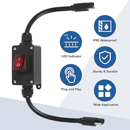 Miniatura 2 de Interruptor de alimentación en línea de 12 V, conector SAE impermeable briidea IP65 con indicador LED retroiluminado, cable de 14 AWG, ideal para