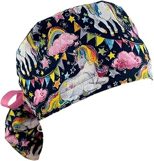 Ponytail Medical Scrub Cap â€“ Magic Unicorns/Stars â€“ Turn Up Ponytail Scrub Hats, Dr. Hats, Nurses Hats. Scrub Hat for Women & Men tie Back | Working Cap with Holde