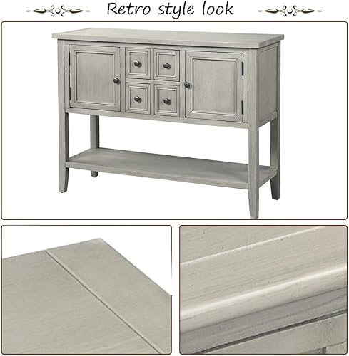 Miniatura 61 de Mesa consola con 2 armarios y 4 cajones, aparador de buffet de 46 pulgadas con estante inferior, mesa consola retro para cocina, pasillos, sala de